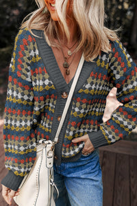 KaleaBoutique Stylish Dotty Pattern Knit Button Front V Neck Sweater Cardigan - KaleaBoutique.com