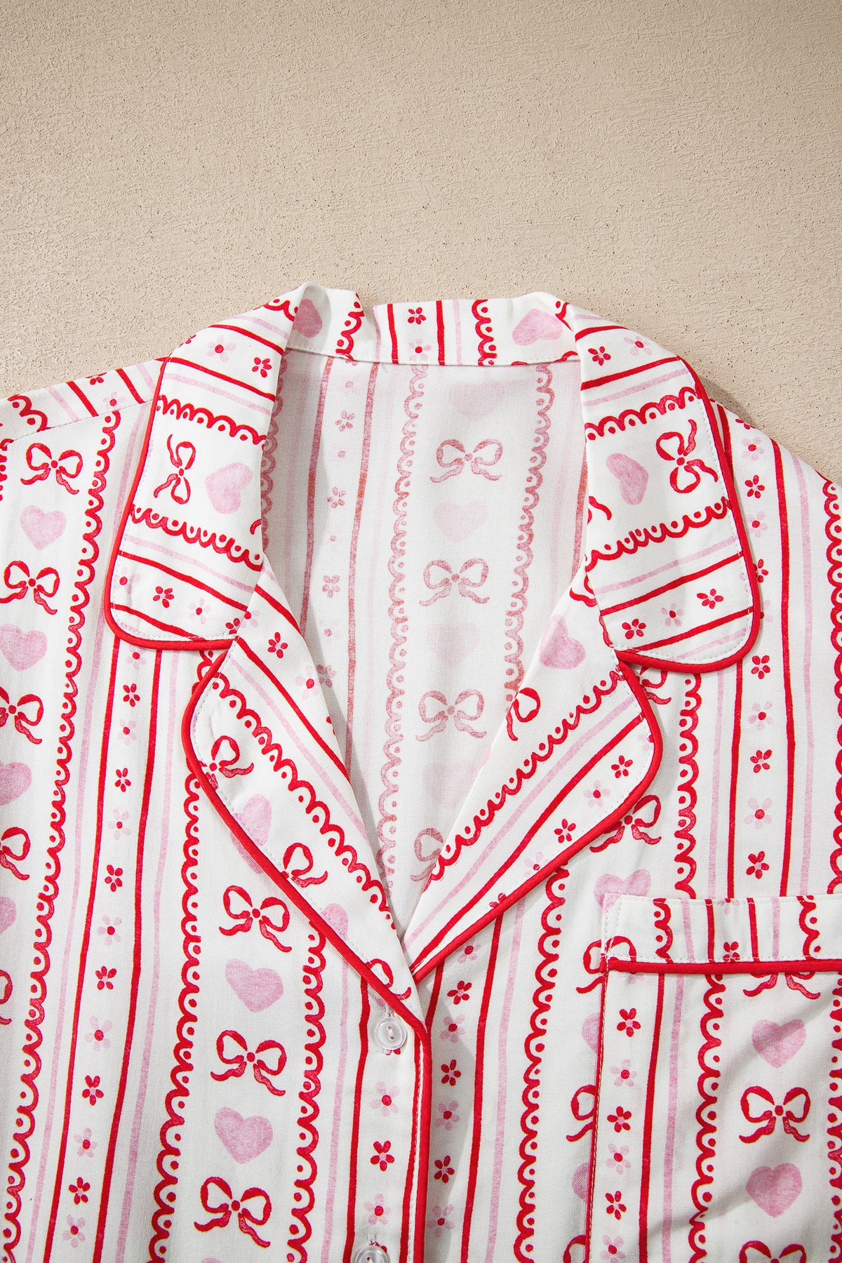 KaleaBoutique Stylish Cute Bow Heart Print Ribbon Decor Short 2pcs Pajama Set - KaleaBoutique.com