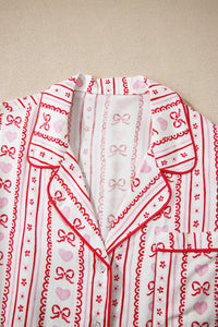 KaleaBoutique Stylish Cute Bow Heart Print Ribbon Decor Short 2pcs Pajama Set - KaleaBoutique.com