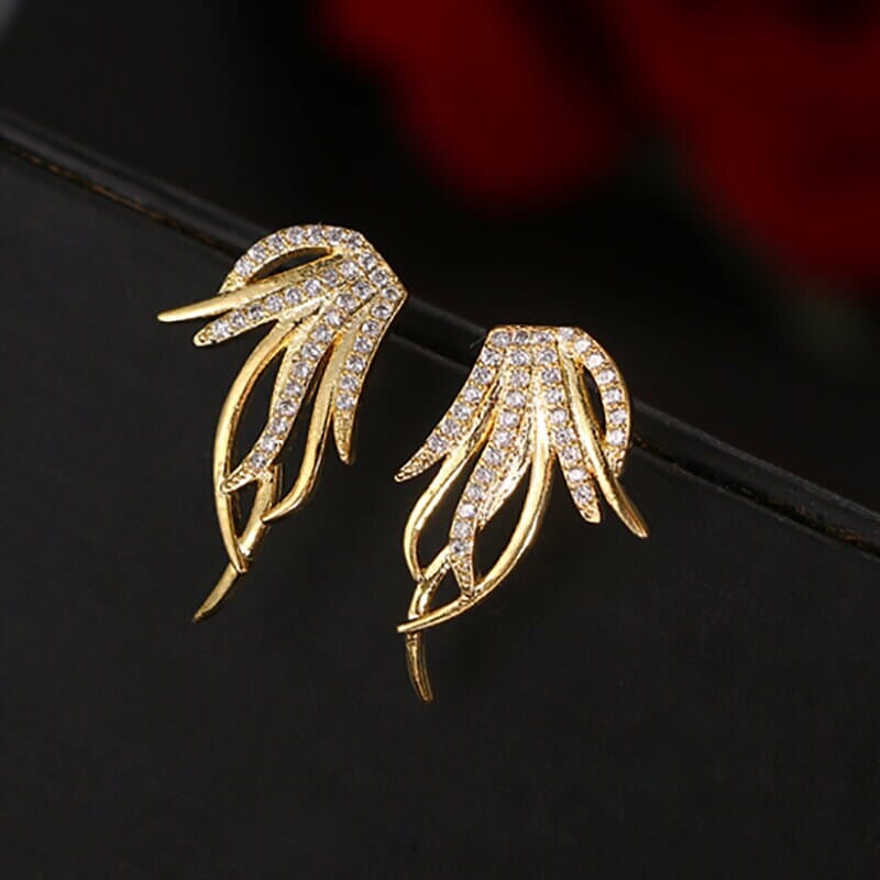 Abstract 14K Gold Crystal Studs, Diamond CZ Crystal Studded Earrings, Wedding Bridal Bridesmaid Fashion Studs, Minimalist Earrings - KaleaBoutique.com