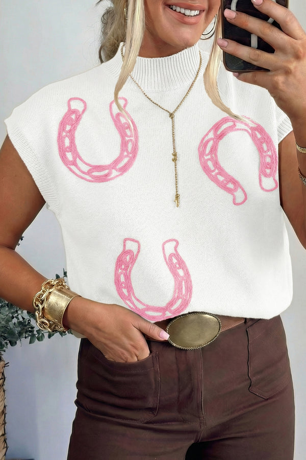 KaleaBoutique Stylish Corded Horseshoes Ribbed Trim Mock Neck Short Sleeve Sweater - KaleaBoutique.com