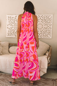 KaleaBoutique Stylish Abstract Printed High Neck Knotted Nape Sleeveless Maxi Dress - KaleaBoutique.com