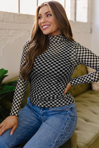 KaleaBoutique Stylish Plaid Stand Neck Long Sleeve Mesh Top - KaleaBoutique.com
