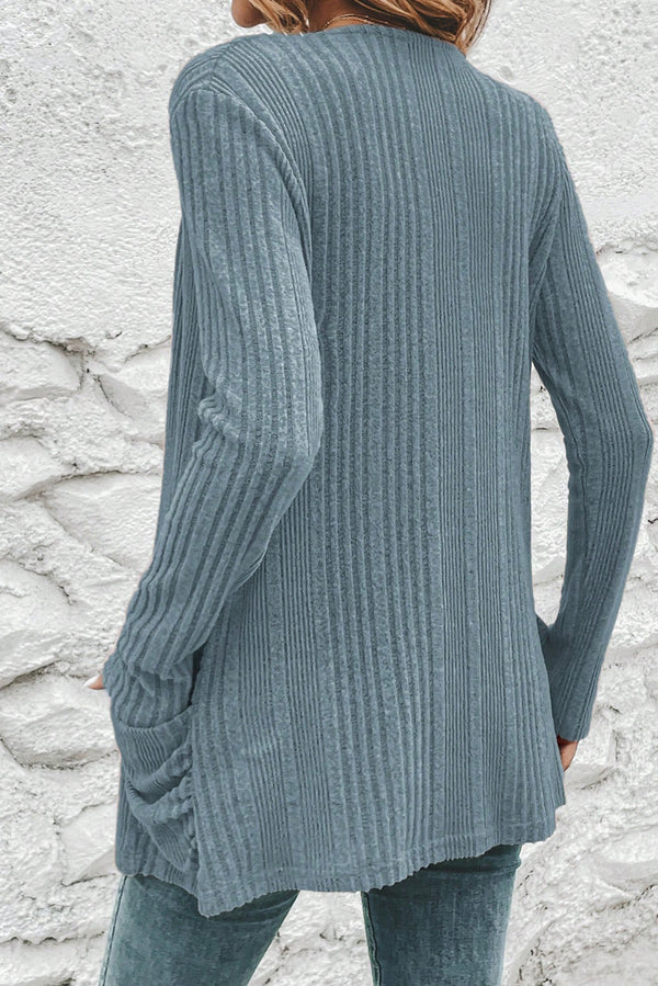 KaleaBoutique Comfortable Ribbed Open Front Knitted Top with Pockets - KaleaBoutique.com