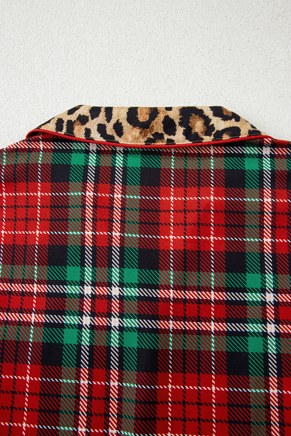 KaleaBoutique Stylish Retro Plaid Leopard Print Patchwork Long Sleeve Shorts Pajama Set - KaleaBoutique.com