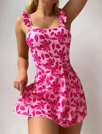 Women Ruffle-Strap Rose Floral Print One-Piece Swimsuit - KaleaBoutique.com