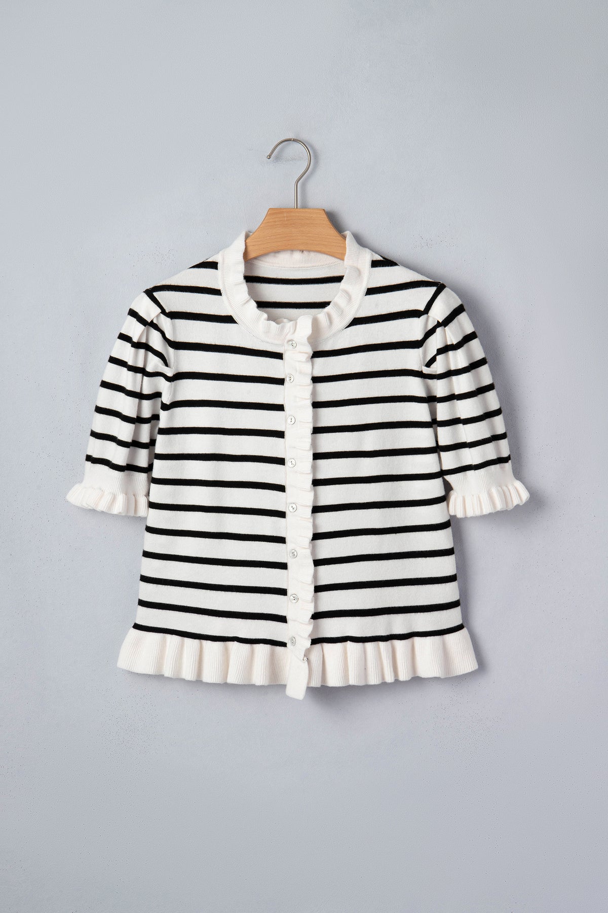 KaleaBoutique Comfortable Ruffle Trim Button Down Knit Short Sleeve Sweater Cardigan - KaleaBoutique.com