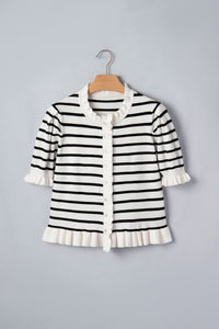 KaleaBoutique Comfortable Ruffle Trim Button Down Knit Short Sleeve Sweater Cardigan - KaleaBoutique.com