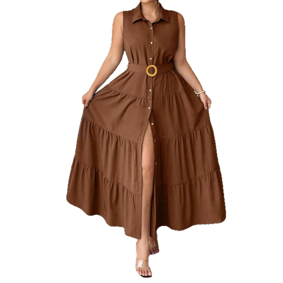Fitted Mid-length Sleeveless Dress With A Belt - KaleaBoutique.com