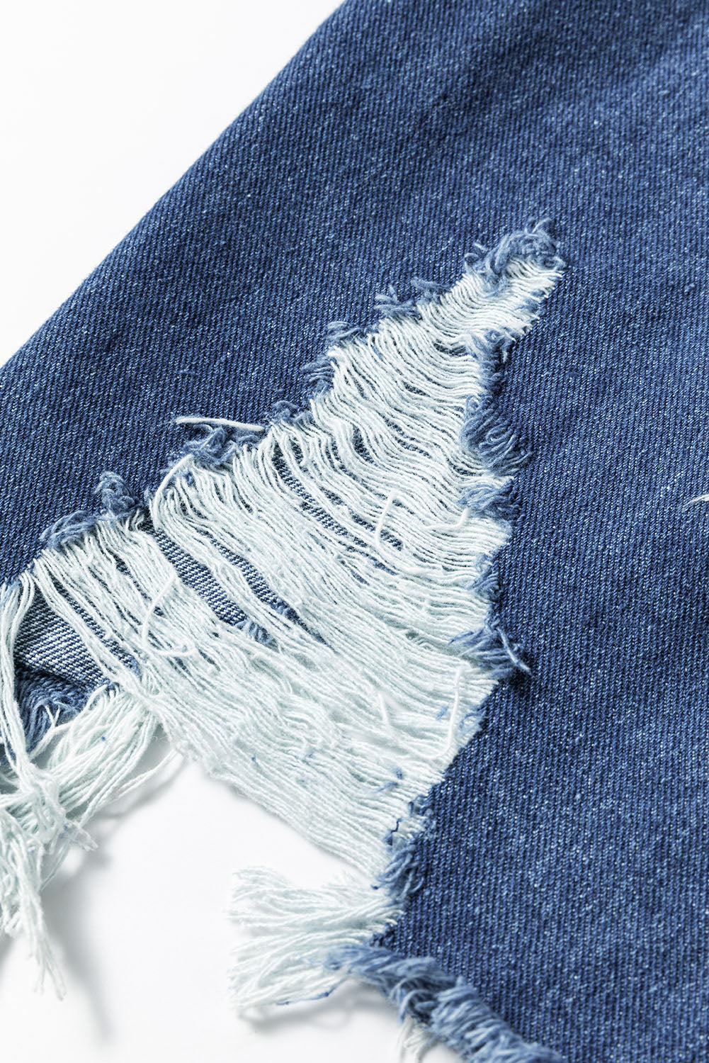 Light Wash Distressed Frayed Long Denim Jacket - KaleaBoutique.com