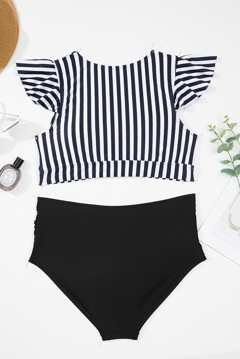 KaleaBoutique Stylish Plus Size Knot Cutout Ruffle Sleeve and High Waisted 2pcs Swimsuit - KaleaBoutique.com