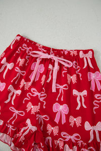 KaleaBoutique Stylish Sweet Bow Print Ruffled Short Sleeve Shirt Shorts 2pcs Pajama Set - KaleaBoutique.com