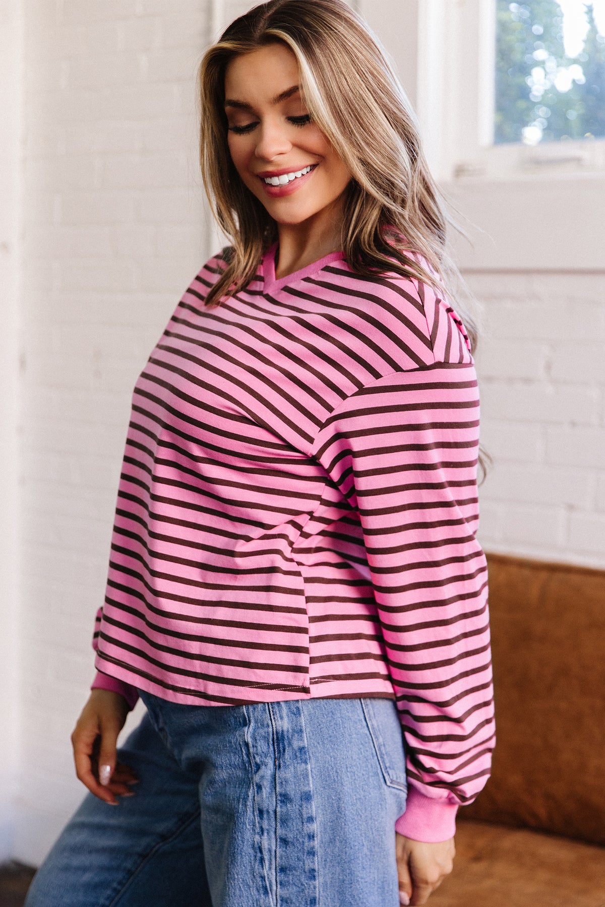 KaleaBoutique Comfortable V Neck Drop Shoulder Long Sleeve Top - KaleaBoutique.com