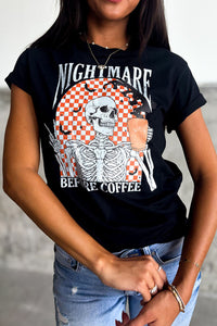 Black Nightmare Before Coffee Skull Checkerboard Halloween Tee - KaleaBoutique.com