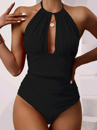 Women Ruched Halter Keyhole One-Piece Swimsuit - KaleaBoutique.com
