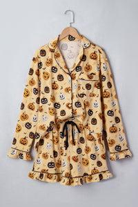KaleaBoutique Stylish Long Sleeve Ruffle Pumpkin Face Print Two Piece Lounge Set - KaleaBoutique.com