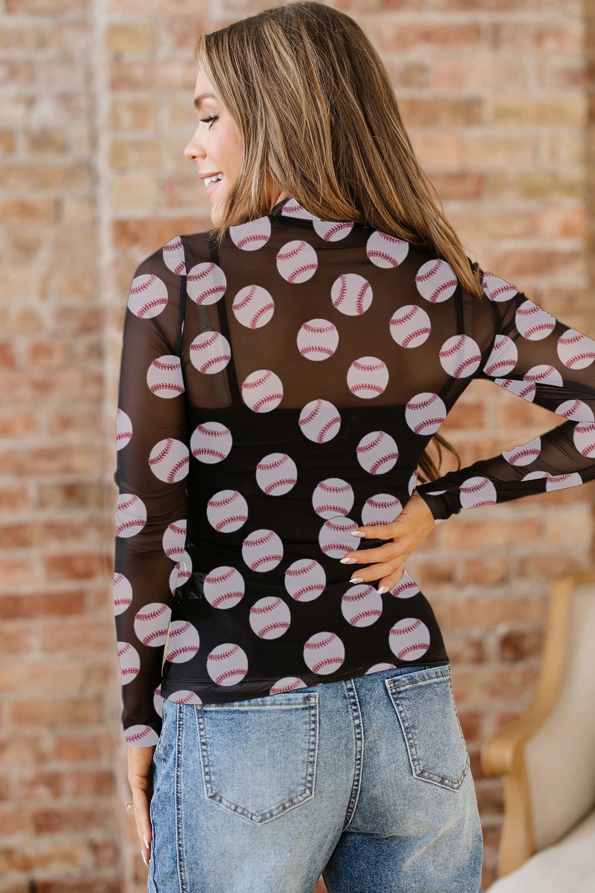 KaleaBoutique Stylish Baseball Game Day Sheer Mesh Long Sleeve Top - KaleaBoutique.com