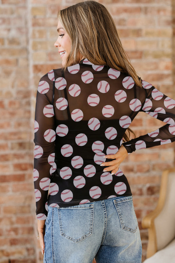 KaleaBoutique Stylish Baseball Game Day Sheer Mesh Long Sleeve Top - KaleaBoutique.com