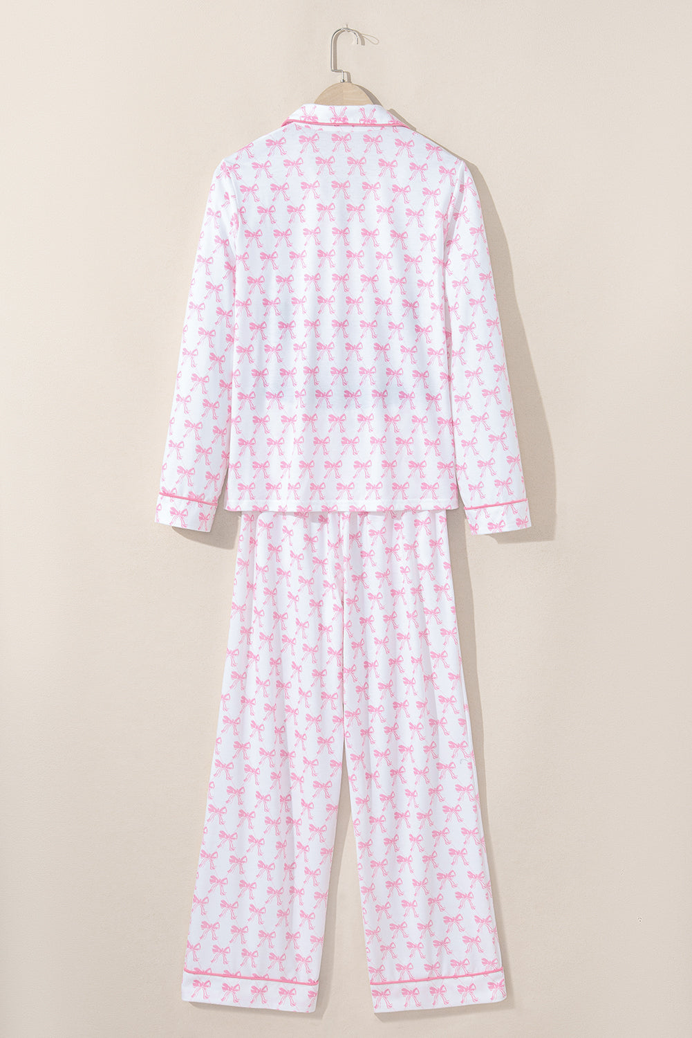 KaleaBoutique Stylish Bow Print Long Sleeve Shirt and Pants Soft Pajama Set - KaleaBoutique.com