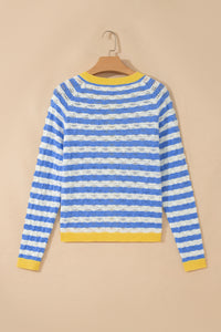 KaleaBoutique Comfortable Striped Colorblock Button Front Long Sleeve Loose Fit Knit Cardigan - KaleaBoutique.com