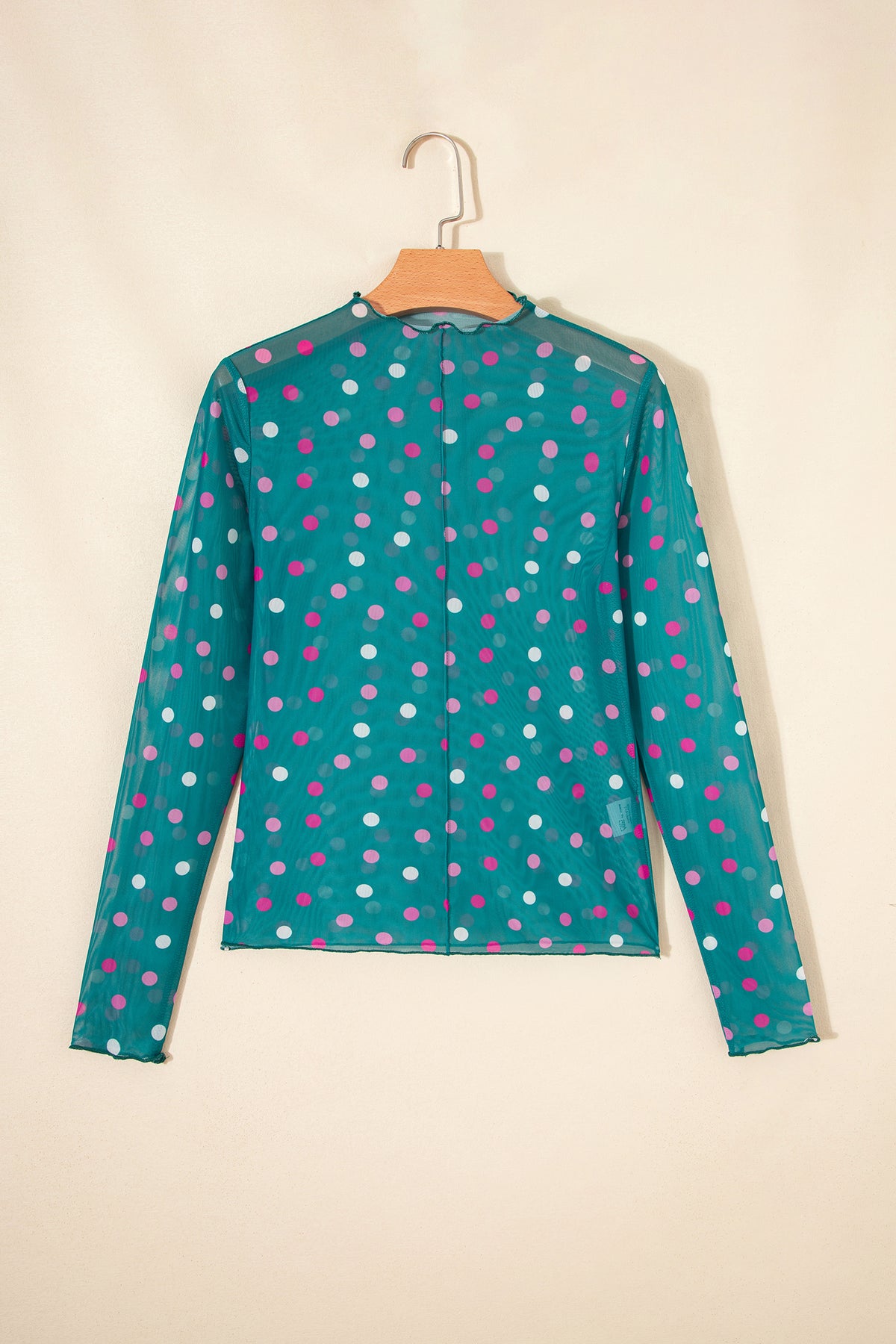 KaleaBoutique Stylish Polka Dot Patterned Bodycon Mock Neck Mesh Long Sleeve Top - KaleaBoutique.com