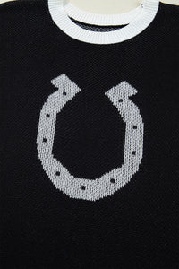 KaleaBoutique Comfortable Horse Shoe Pattern Contrast Trim Short Sleeve Sweater - KaleaBoutique.com