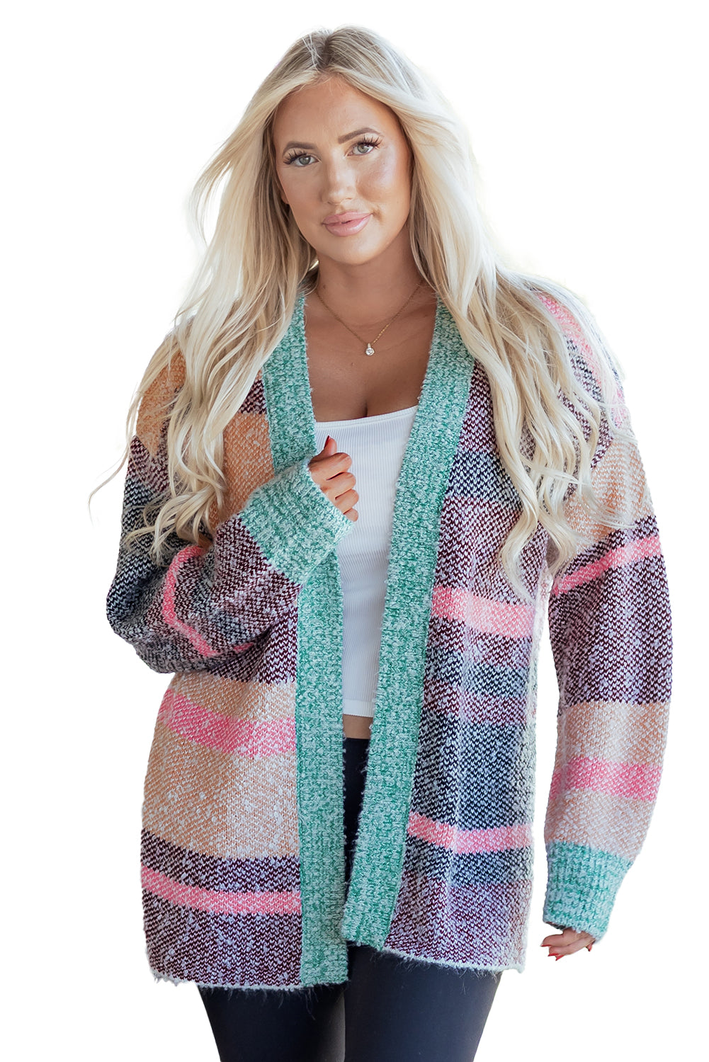 KaleaBoutique Stylish Color Block Striped Side Slit Open Front Cardigan - KaleaBoutique.com