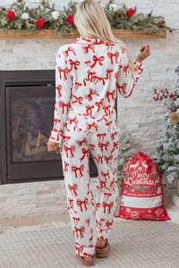 KaleaBoutique Stylish Christmas Bow Print Long 2pcs Pajama Set - KaleaBoutique.com