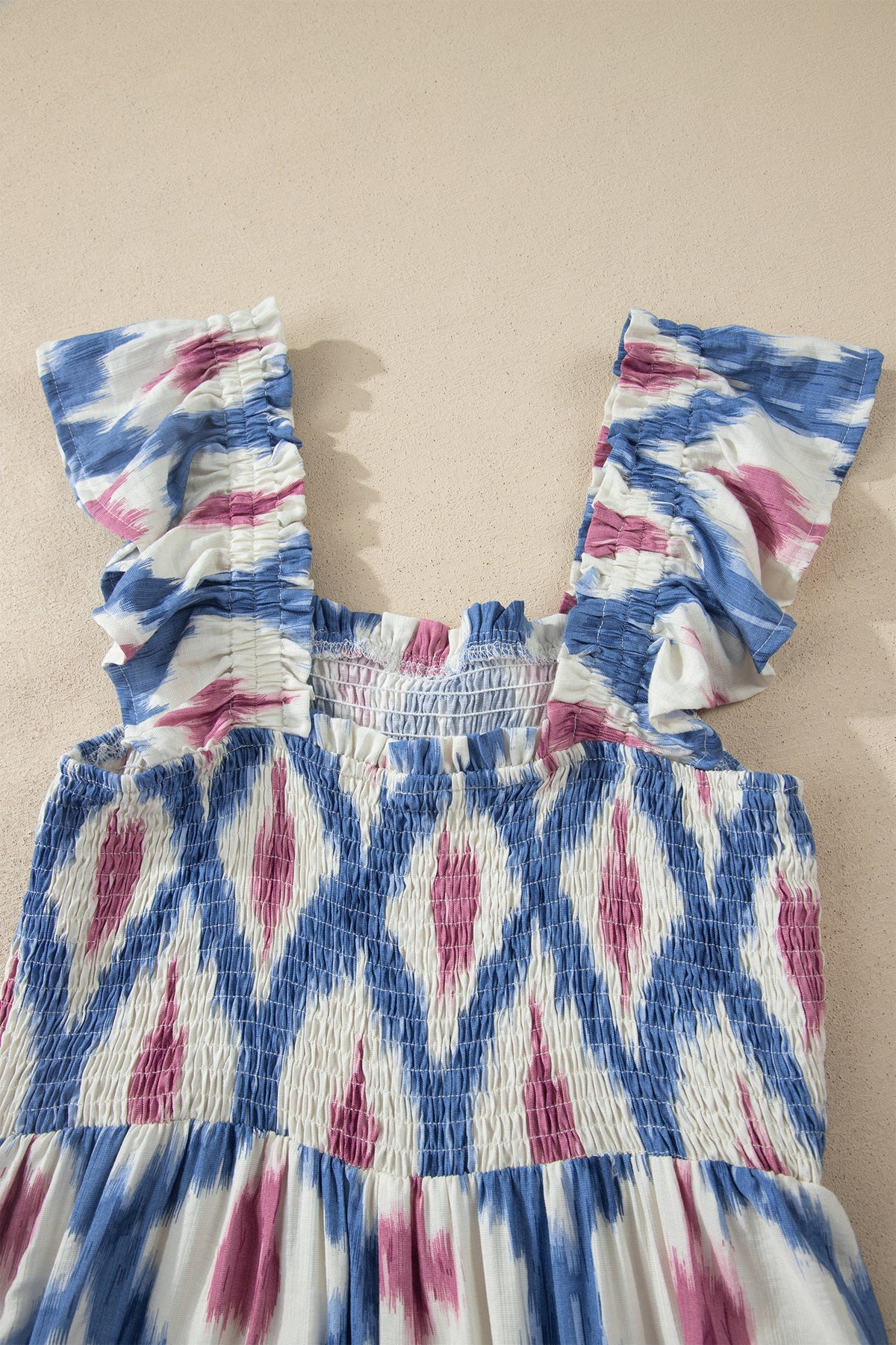 KaleaBoutique Stylish Ethnic Geometric Print Square Neck Smocked High Waist Ruffle Sleeve Dress - KaleaBoutique.com