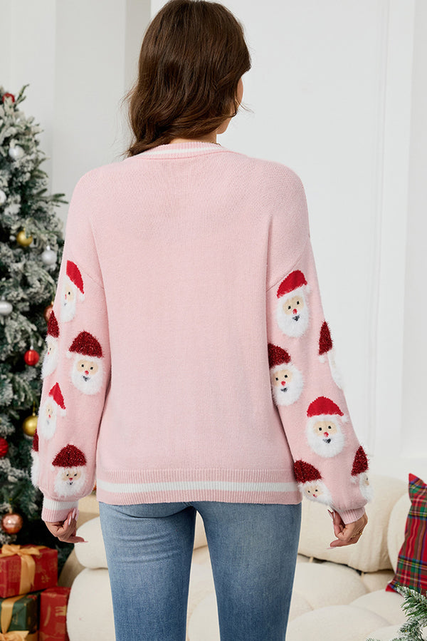 KaleaBoutique Stylish Christmas Santa Claus Pattern Button V Neck Sweater Cardigan - KaleaBoutique.com
