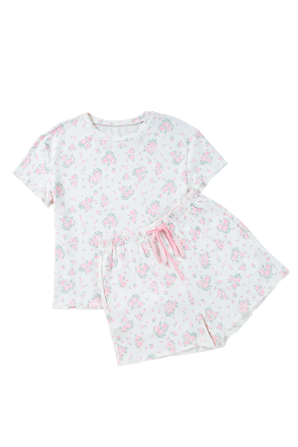 KaleaBoutique Stylish Floral Lettuce Trim Tee and Shorts Ribbed Lounge Set
