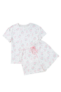 KaleaBoutique Stylish Floral Lettuce Trim Tee and Shorts Ribbed Lounge Set