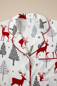 KaleaBoutique Comfortable Christmas Fashion Print Velvet Trim Bow Knot Pajama 2pcs Short Set - KaleaBoutique.com