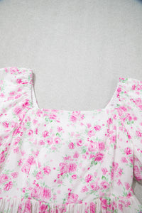 KaleaBoutique Stylish Floral Print Square Neck Ribbon Knot Back Cute Mini Dress - KaleaBoutique.com