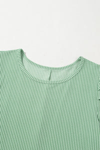 Corded Knit Crew Neck Puff Sleeve Shift Mini Dress - KaleaBoutique.com
