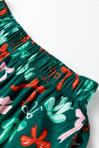 KaleaBoutique Stylish Festive Bow Print 2pcs Pajama Pant Set - KaleaBoutique.com