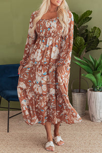 KaleaBoutique Beautiful Floral Print Shirred Square Neck High Waist Maxi Dress - KaleaBoutique.com