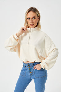 Women's Cropped Half-Zip Loose Fit Pullover Sweatshirt - KaleaBoutique.com