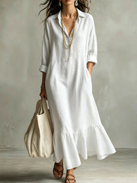 Women's Collared Long-Sleeve Ruffle-Hem Maxi Shirt Dress - KaleaBoutique.com