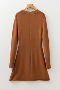 KaleaBoutique Stylish Ribbed Detail Solid Color Mini Sweater Dress - KaleaBoutique.com