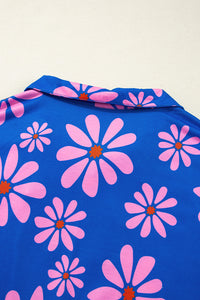 Floral Striped Quarter Zip Cap Sleeve Drawstring Waist Mini Dress - KaleaBoutique.com