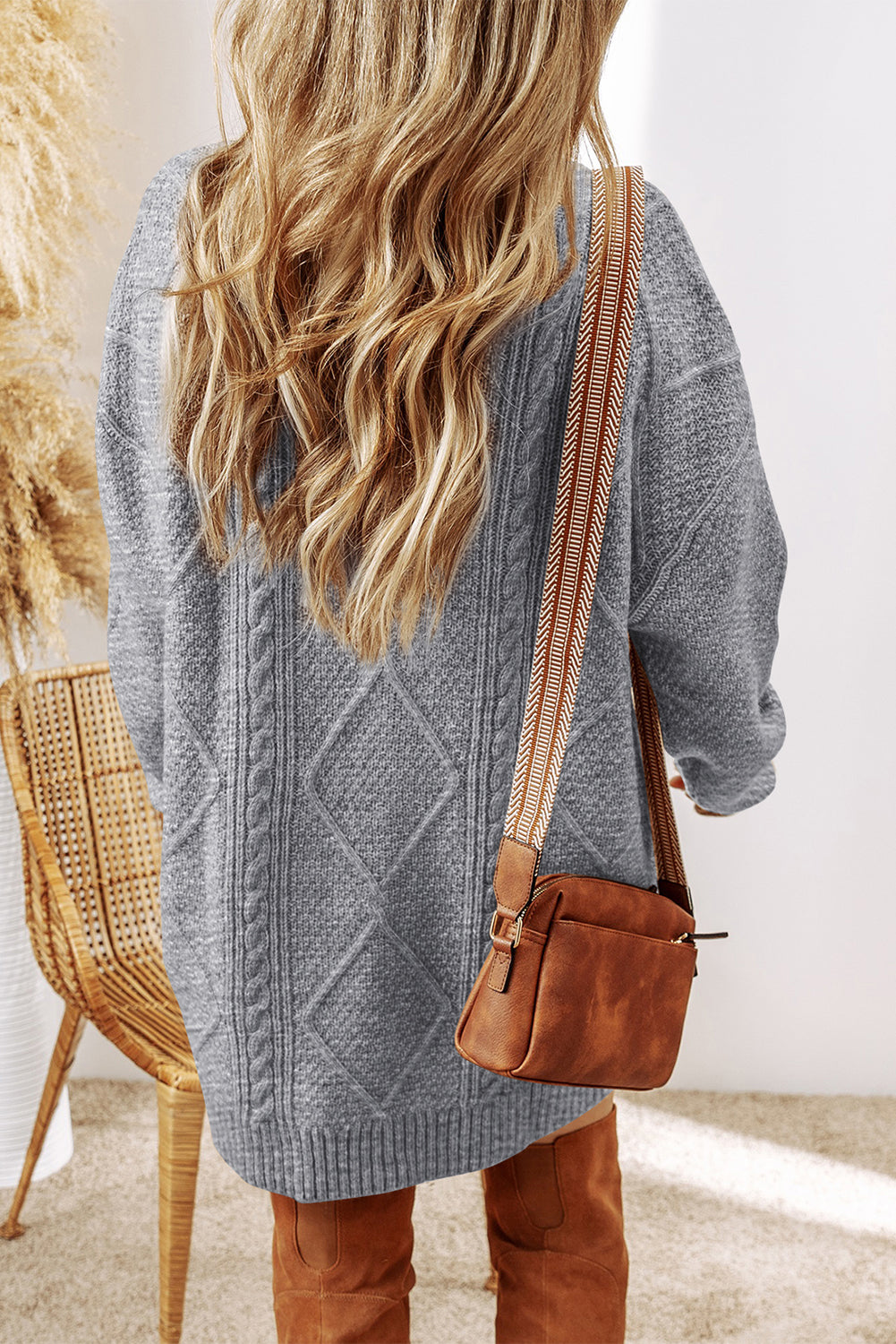 KaleaBoutique Comfortable Cable Knit Drop Shoulder Loose Fit Sweater Dress - KaleaBoutique.com