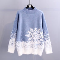Women's Large Snowflake Gradient Christmas Fuzzy Pullover Sweater - KaleaBoutique.com