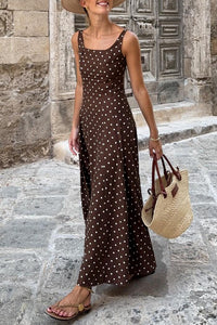 KaleaBoutique Stylish Polka Dot Print Square Neck Sleeveless Vacation Long Dress - KaleaBoutique.com