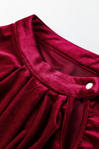 KaleaBoutique Stylish Asymmetric Button Keyhole Neck Long Sleeve Velvet Blouse - KaleaBoutique.com