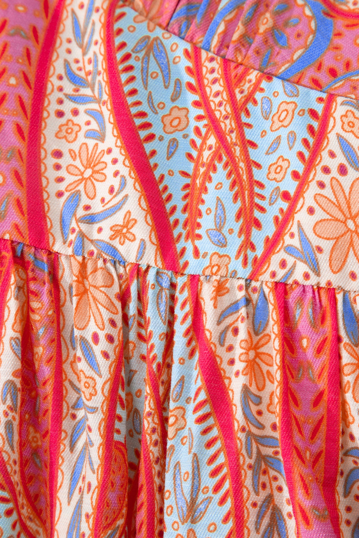 KaleaBoutique Comfortable Paisley Print V-Neck Short Sleeve Boho Maxi Dress with Ruffle Details - KaleaBoutique.com