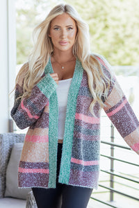 KaleaBoutique Stylish Color Block Striped Side Slit Open Front Cardigan - KaleaBoutique.com