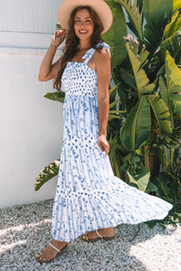 Floral Smocked Tied Straps A-Lined Tiered Maxi Dress - KaleaBoutique.com
