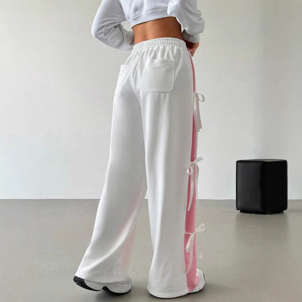 Women's Elastic Waist Contrast Color Straight-leg Trousers - KaleaBoutique.com