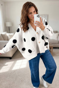 KaleaBoutique Stylish Polka Dot Button Front Oversized V Neck Cardigan - KaleaBoutique.com
